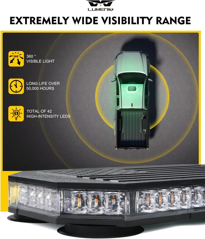 LUMENIX Green LED Rooftop Strobe Beacon Lights Magnetic Mount Emergency Flashing Safety Warning Caution Traffic Light Bar, for Law Enforcement POV Vehicles Towing Trucks Snowplow - Patented Design - Image 3